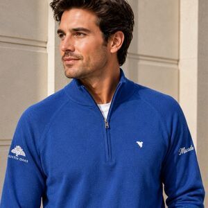 Macade Sweater Mens XXL Blue Cashmere Blend Quarter Zip Luxury Golf Houston Oaks